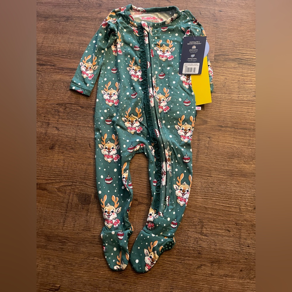 Ruffle Butts Green Holiday Onesie